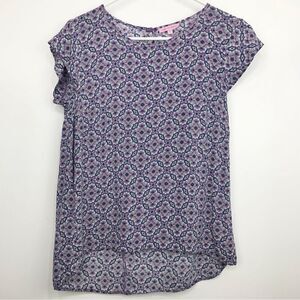 Rose & Rhyme Geometric Floral Purple and Blue Blouse